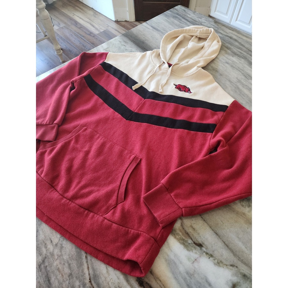 Colosseum Arkansas Razorbacks Womens Large Hoodie Red Cream Chevron Colorblock